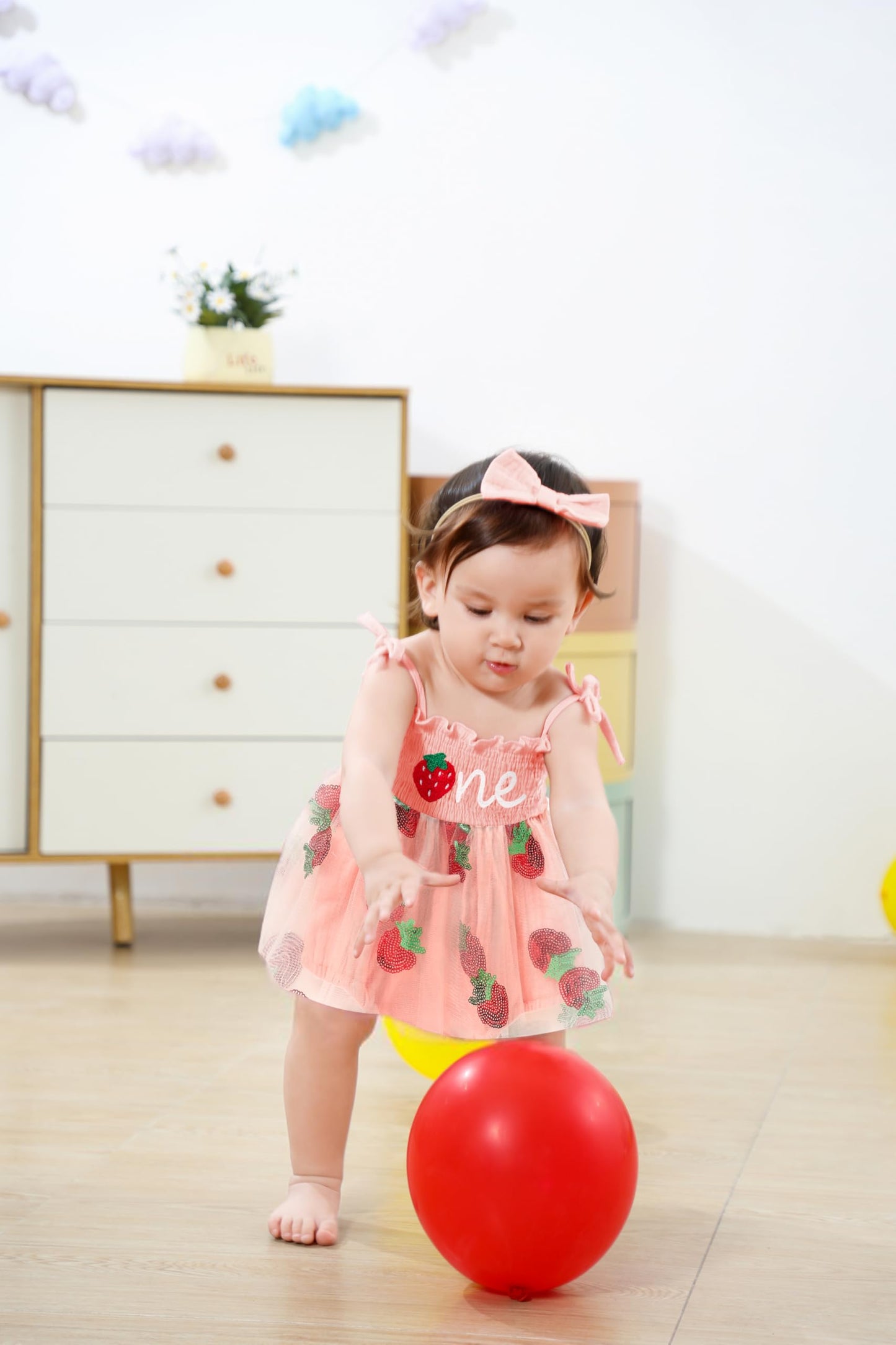 Titkkop Baby Girl 1St Birthday Clothes One Year Old Tulle Romper Sleeveless Bodysuit Cake Smash Outfits(Pink,9-12M)