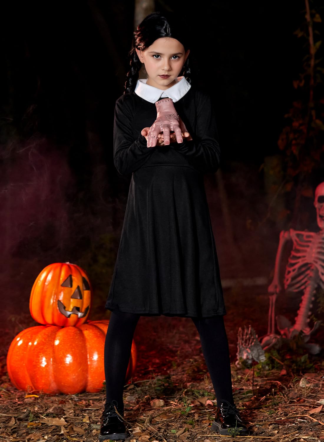 Girls Halloween Swing Black Peter Pan Collar Dress Aline Wednes Skater Party Outfit 4 Years