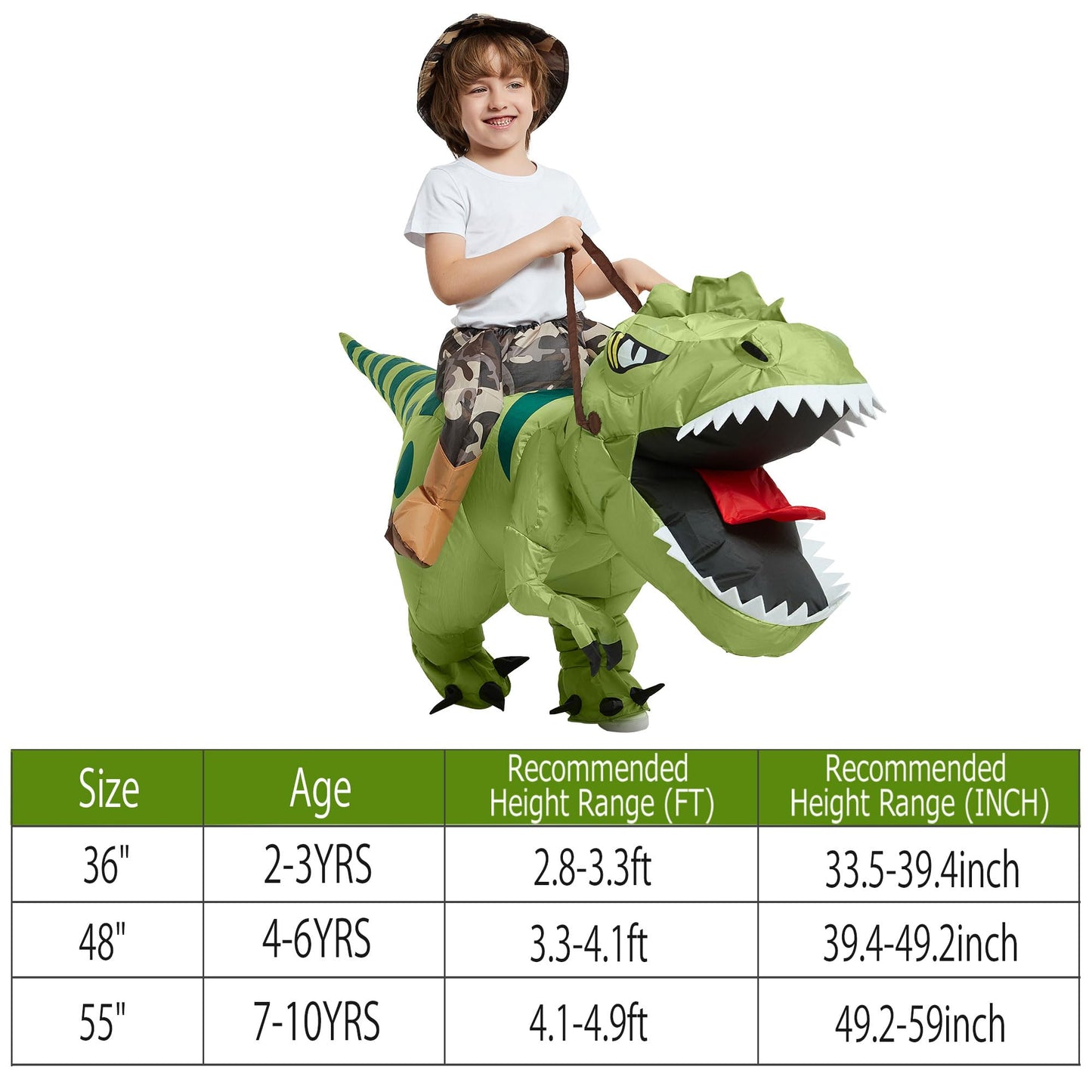 One Casa Inflatable Dinosaur Costume Riding T Rex Air Blow Up Funny Fancy Dress Party Halloween Costume For Kids 4-6 Yrs