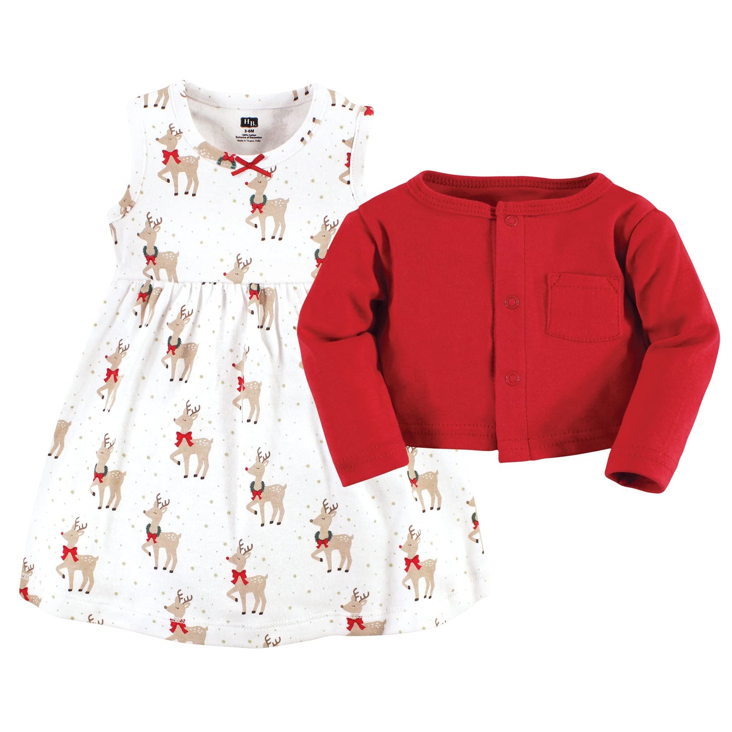 Hudson Baby Baby Girls' Cotton Dress And Cardigan Set, Fancy Rudolph, 5T