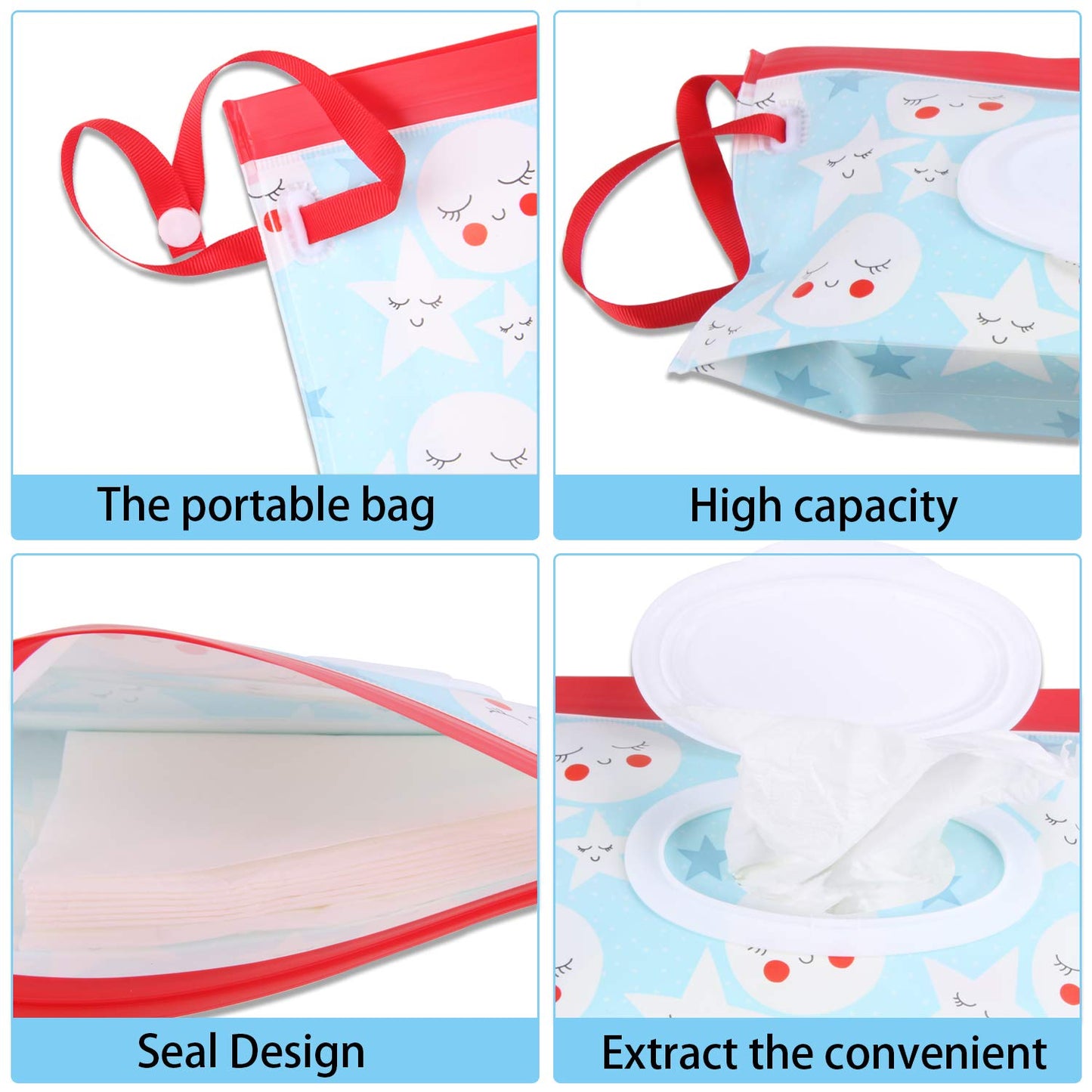 Febsnow 4 Pack Baby Wipes Container, Reusable Portable Wet Wipe Pouch,Wipe Dispenser Container,Baby Travel Wet Wipe Holder