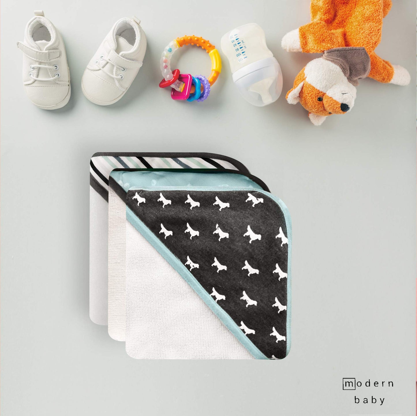Modern Baby 3 Pack Hooded Baby Towels Set For Newborn & Infant Boys & Girls Baby Bath Towels