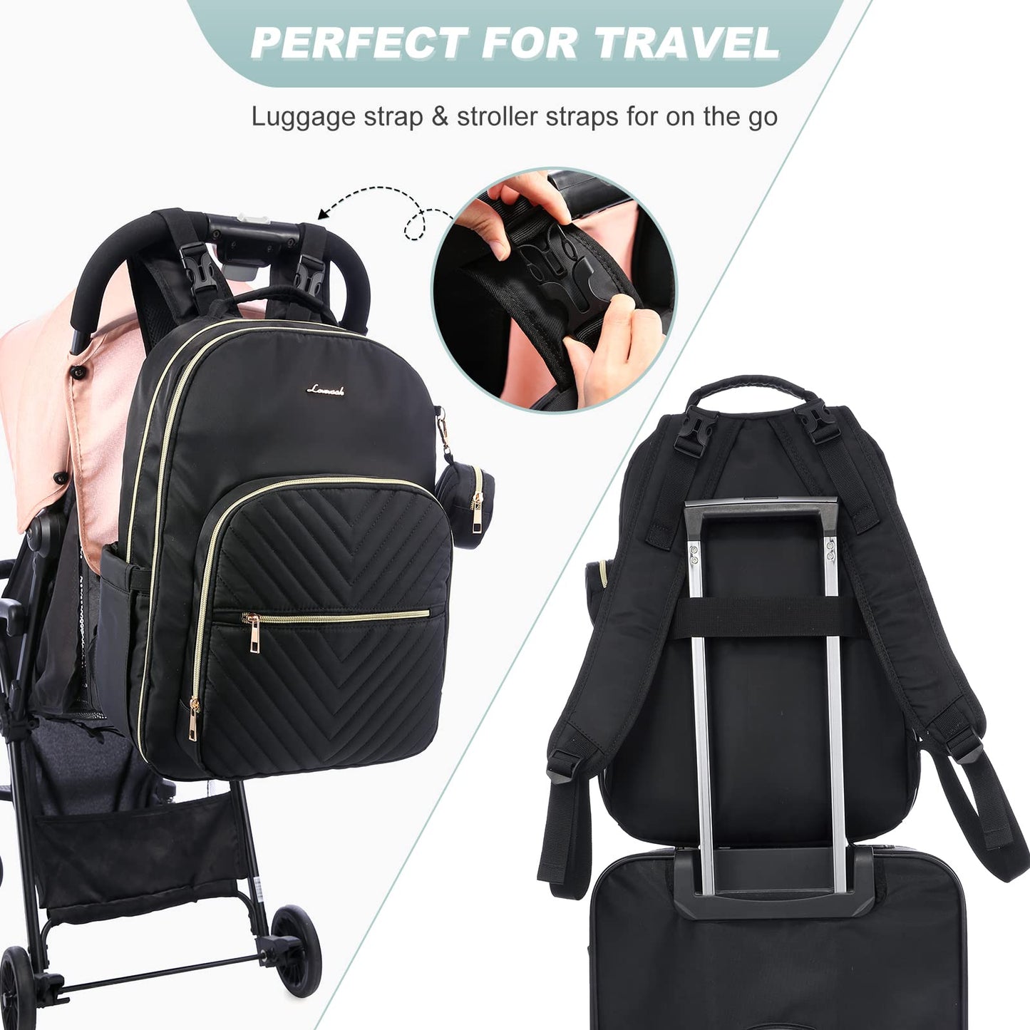 Lovevook Diaper Bag Backpack, Quilted Baby Bag With Changing Pad & Pacifier Holder, Waterproof Travel Diaper Bags For Baby Boys