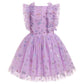 Girls Beach Dress, Girls Dresses - Floral Sequin Boho Pleated Casual Swing Summer Ruffle Dresses For Kids Princess Wedding Guest