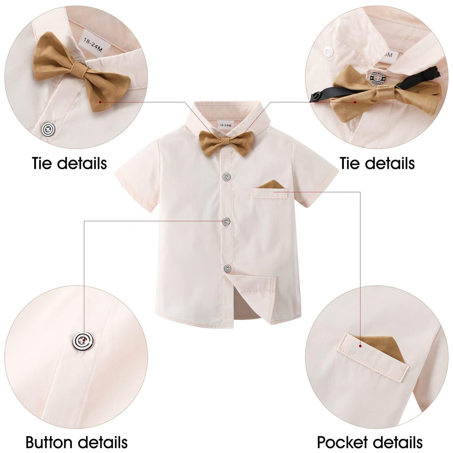 Disaur Matching Family Outfits Short Sleeve Apricot Brown Dress Shirt Bow Tie Suspender Pants Boys Church Outfit 4T 5T 4-5T