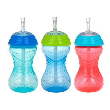 Nuby 3 Piece No-Spill Easy Grip Cup With Flex Straw, Clik It Lock Feature, Boy, 10 Ounce