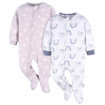 Gerber Toddler Baby Girls Flame Resistant Fleece Footed Pajamas 2-Pack, Purple Rainbows