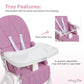 Dream On Me Snack and Stow Baby High Chair in Mauve - Easy to Fold and Store, Portable Travel Chair With Removable and Three Pos