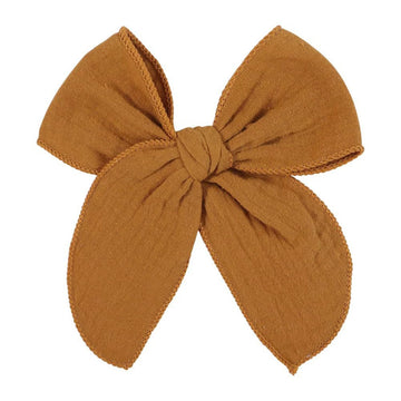 5.5 Inch Dark Yellow Fable Hair Bow: Handmade Linen Cotton Hair Clip For Girls - 1 Pcs