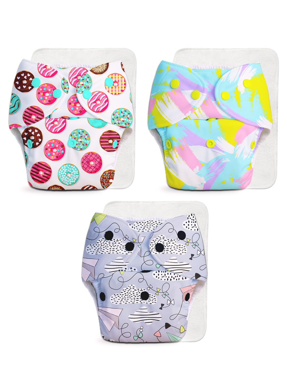 Superbottoms Basic LeakageProof Advanced Cloth Diapers For Babies, High Absorbent 100% Cotton 3 Reusable Diaper And 3 Insert Pa