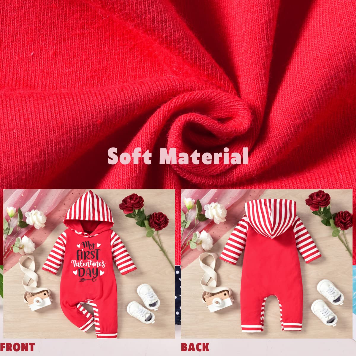 Aalizzwell Newborn Baby Boys Girls First Valentines Day My Clothes Hooded Romper Heart Hoodie Outfit Nb Clothing
