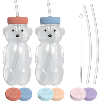 Honey Bear Straw Cup 2-Pack With Travel Lid; 8Oz Straw Bear Cup For Babies, Improved Lid Design; Honeybear Baby Cup Straw; Honey