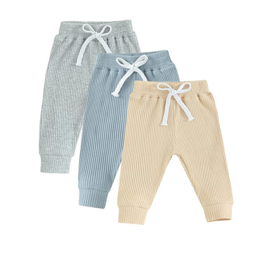 Yoawdats Baby Boys' 3-Pack Pull-On Jogger Pants Girls' Knit Pants Classic Fit Elastic Waist Toddler Pants Infant Long Pants