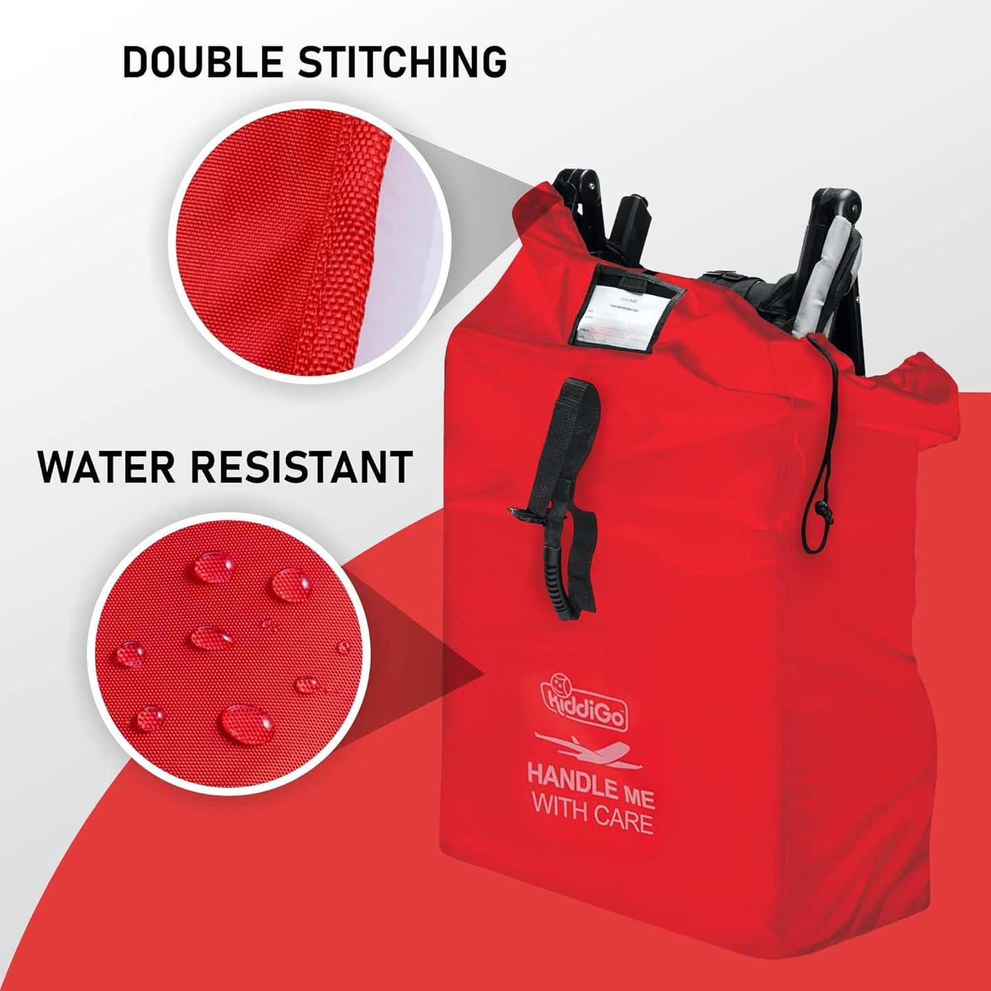 Kiddi Go Travel Stroller Bag For Airplane, Red, 47' H X 24' W X 15' D, Fits Most Large, Single, Double, Jogging Strollers,Wat