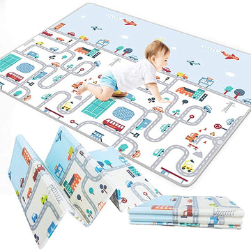 Easy Shope Printed Baby Playmat Folding Extra Large Track Design Waterproof Portable Double Sided NonSlip Reversible Baby Toddl