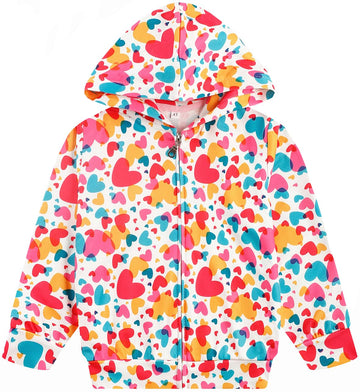 Popshion Baby Girl Heart Jacket Zip Up Birthday Hooded Sweatshirt Coats Toddler Heart Print Clothes Kids Valentines Day Outfit 5