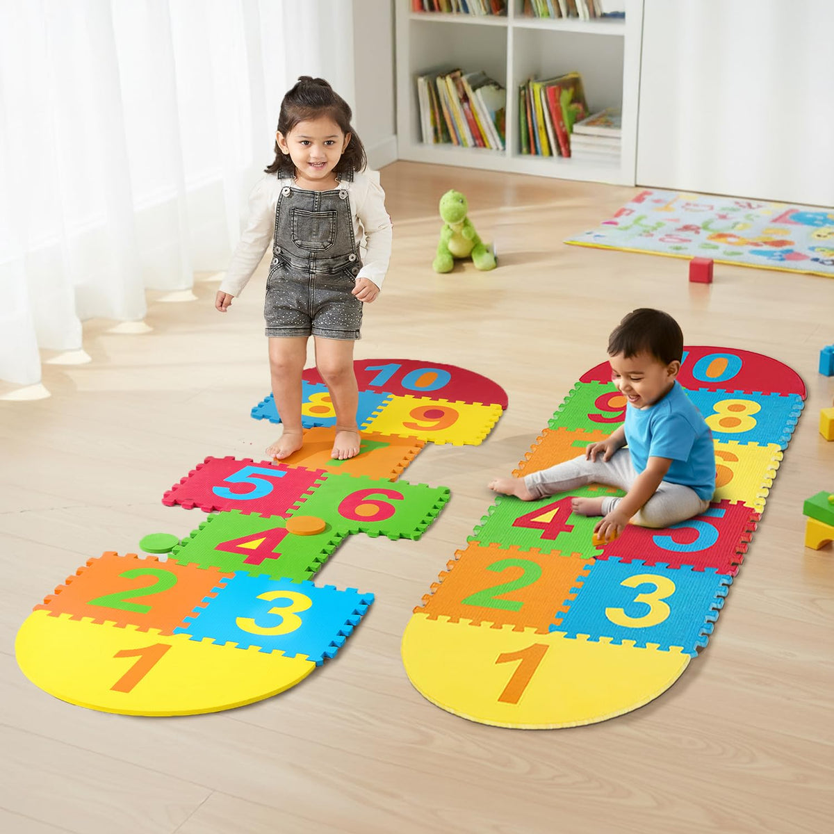 Amazon Brand  Supples Kids Hopscotch Game Playmat | Bis Certified | Safe & Soft NonToxic Eva Foam Baby Playmat | Multicolor