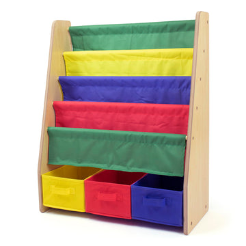 Humble Crew Childrens Bookcase Storage Rack with 4 Tiers, Childrens Bookrack, Bookshelf, Primary