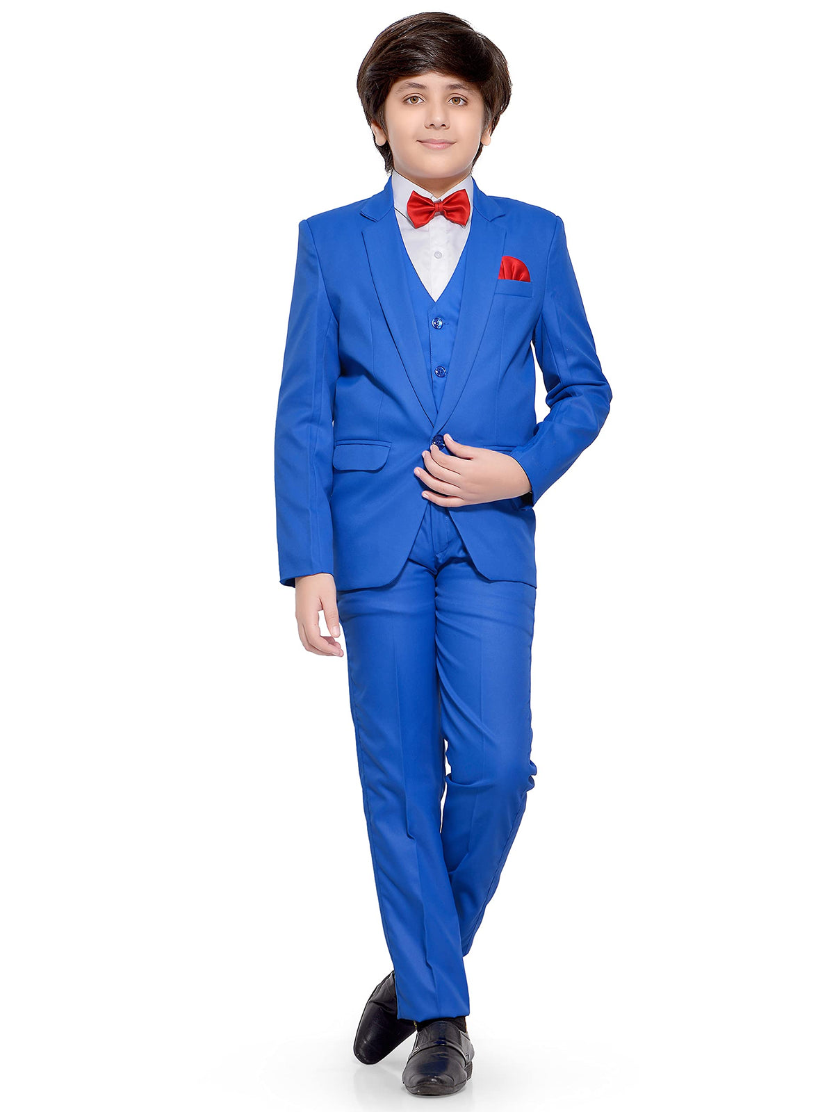 Jeetethnics Boys Navy Blue Coat Suit Set With Waistcoat Shirt And Trousers (9088D)
