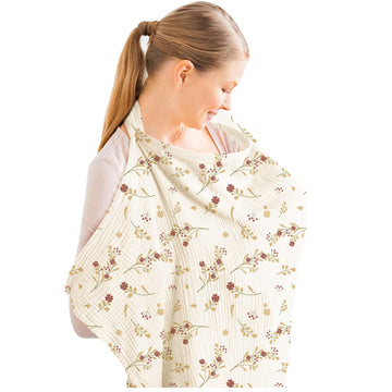 Konssy Muslin Nursing Cover For Baby Breastfeeding, Breathable 100% Cotton Breastfeeding Cover With Rigid Hoop For Mother Nursin