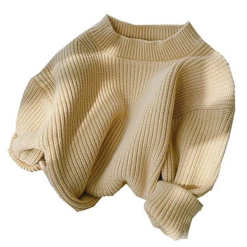 Toddler Baby Knitted Sweater Kids Boy Girl Fall Winter Warm Crewneck Pullover Tops Outfits Clothes Yellow 4-5T