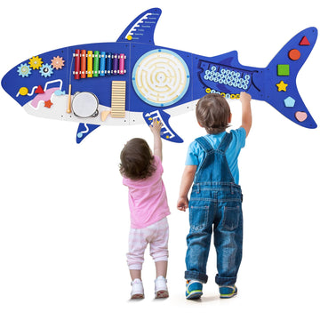 Weihnacht Shark Activity Wall Busy Board Panels,11-in-1 Montessori Sensory Toys, Toddler Learning Activity Center,Wooden Learnin