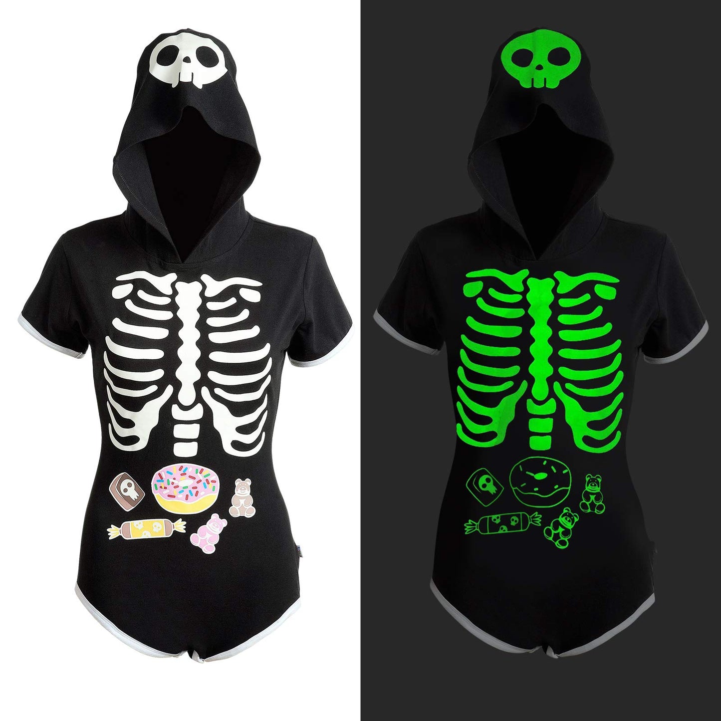 Littleforbig Cotton Romper Onesie Pajamas Bodysuit - Sweet Reaper Night-Glow Halloween Xs
