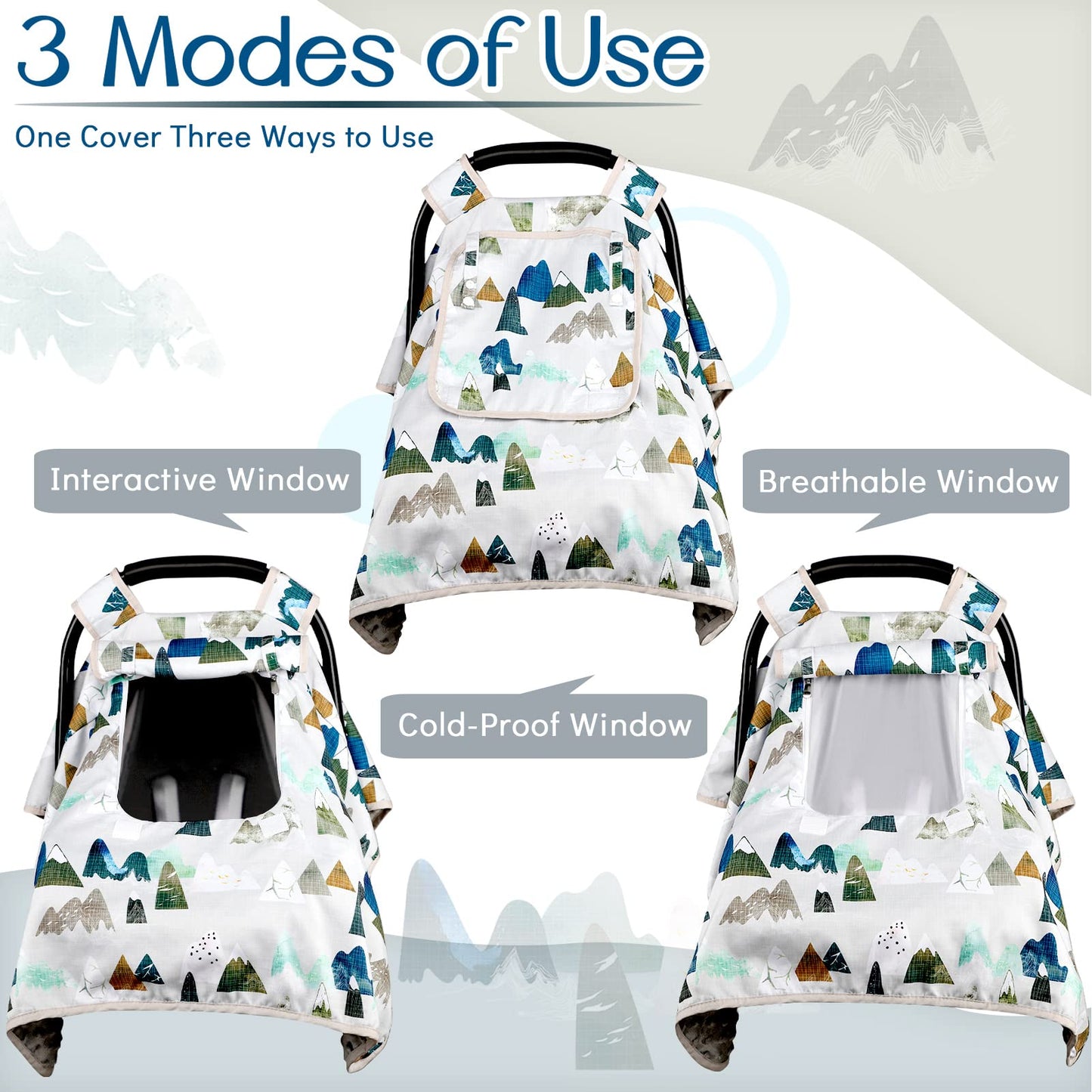 Baby Car Seat Cover, Car Carseat Canopy Boys, Minky Cozy & Warm Cover, Infant Carrier Cover With Peep Windows, Soft & Breathable