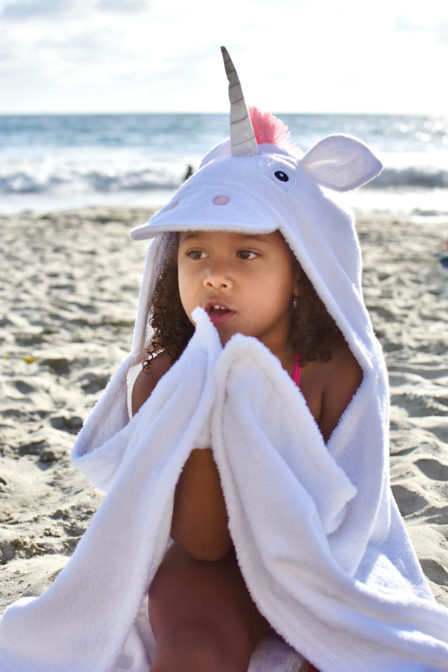 Yikes Twins Hooded Baby Towel For Kids 2-8 | Large 100% Cotton Baby Towel For Girls Or Boys In White | Cute Unicorn Bath Towels