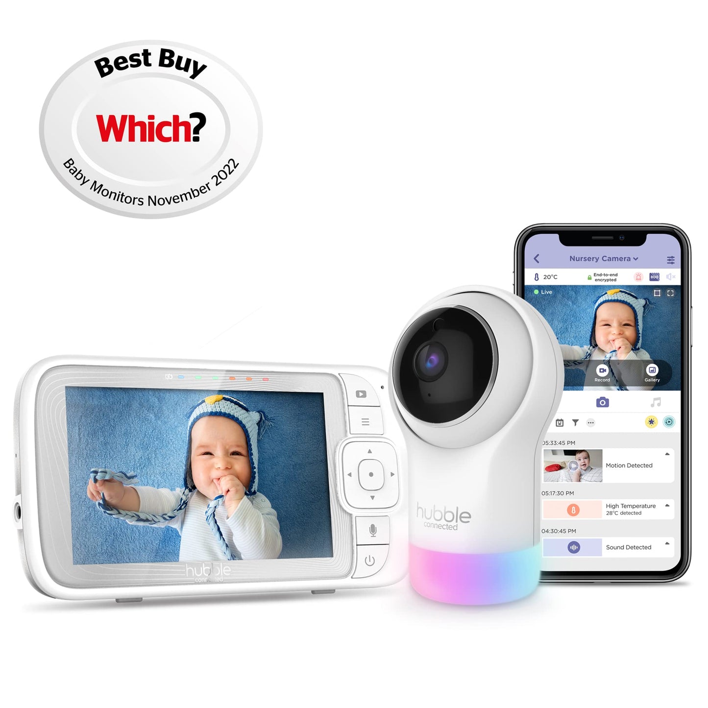 Hubble Connected Nursery Pal Glow+ Smart Baby Monitor With 5' Parent Unit And Wi-Fi Viewing Via Free App - 7-Color Night Light,