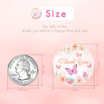 Heyfibro 500 Pcs Thank You Sticker Roll, 1.5' Butterfly Thank You Stickers Labels For Small Business, Baking Packaging, Round S