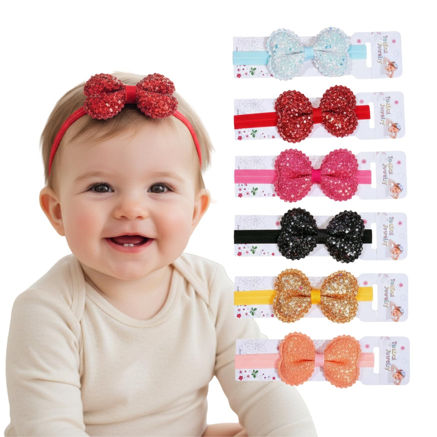 Bakefy 6 Baby Flower Headbands Set Of 6 For Baby Girls | Soft Stretchable Nylon Headbands For Newborn, Infant & Toddler | Hair 