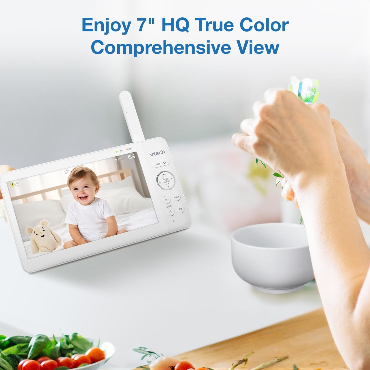 Vtech Upgraded 7' Baby Monitor, Advanced Hq Max, Pan Tilt Zoom Video Baby Monitor With Camera And Audio, Ips Screen, Touch Cont