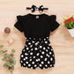 Sanpersonlin Newborn Baby Girl Set Ruffled Sleeve Romper Polka Dots Shorts Bloomers Bowknot Headband Boutique Clothes (Yxx017A-B