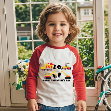 Girls Valentines Day Shirt 5T Toddler Boy Love Truck Long Sleeve Raglan Little Kids Shirts For Valentines Red Tops