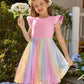 Flypigs Toddler Tutu Dress Girls Fluffy Summer Dresses Cute Pink Rainbow Flower Valentine Pageant Dress For 2 Years