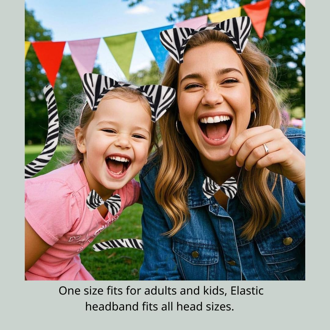 Kirei Sui 3-Piece Funny Zebra Costume Set With Ears Headband Bow Tie Tail Halloween Dress Up For Kids & Adults