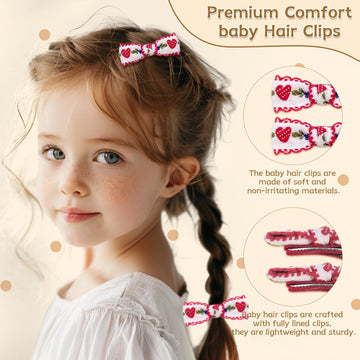 Weenkilly Baby Hair Clips, 10 Pcs 2' Fully Lined Cotton Blend Hair Bows For Babies, Toddlers & Little Girls (Red)
