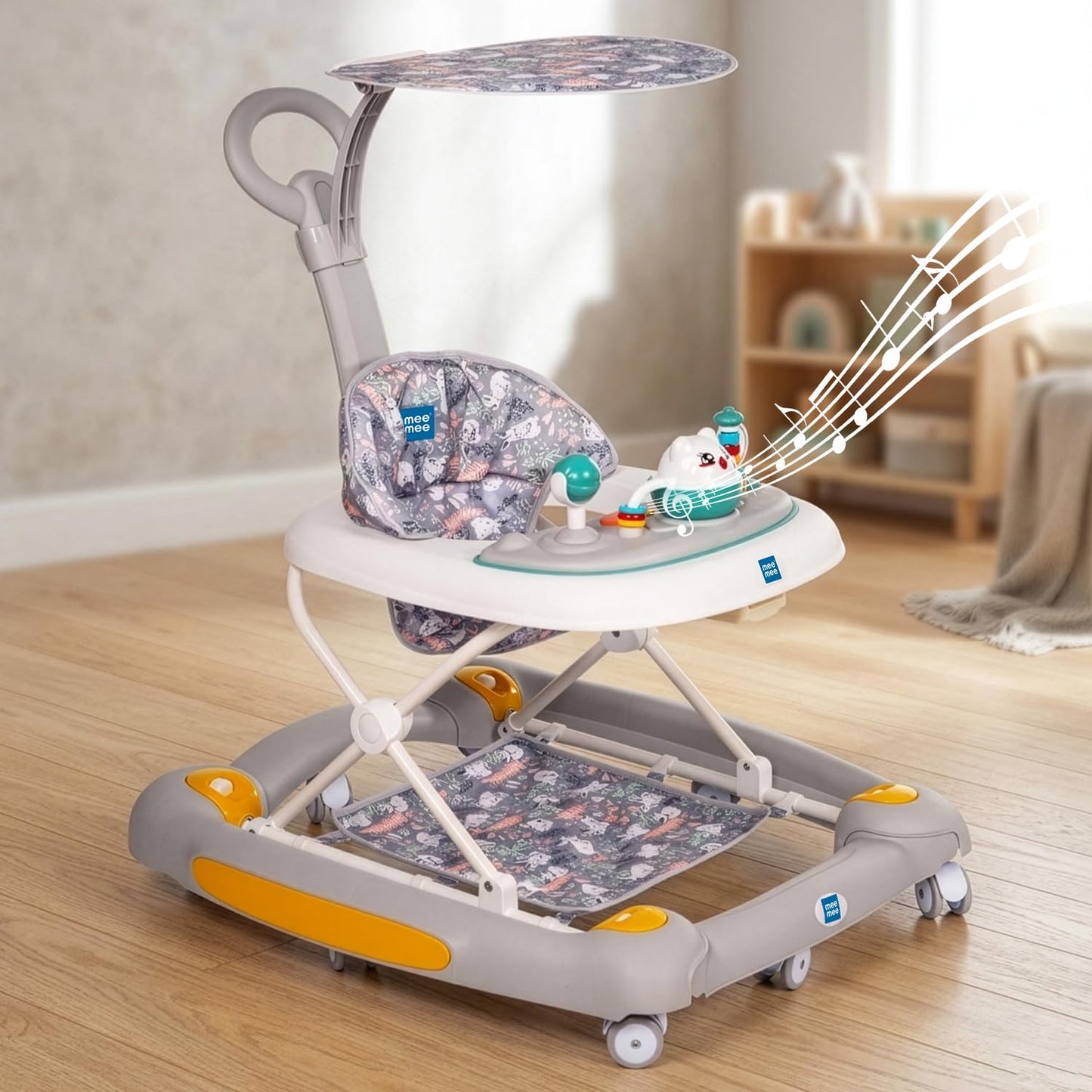 Mee Mee 2In1 Baby Walker & Rocker With Push Handle | 3 Height Adjustable Musical Activity Walker With Lights | AntiFall Anti