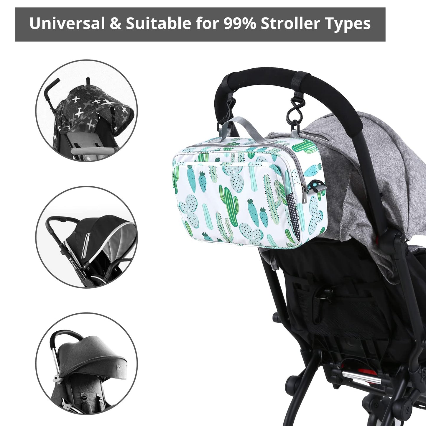 Gogoso Baby Non-Slip Stroller Organizer Bag For Diapers With Insulated Pocket, Stroller Hooks And Adjustable Strap,Universal Fit