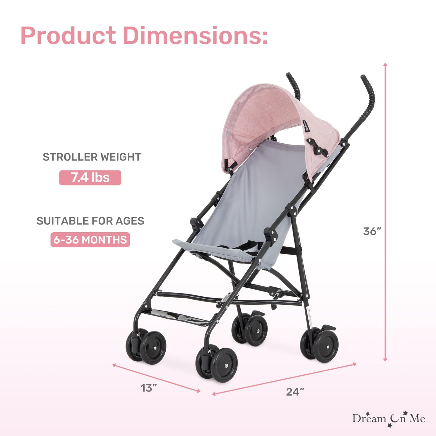 Dream On Me Aero Travel Lightweight Umbrella Stroller with Adjustable Removable Canopy – Easy Fold & Carry