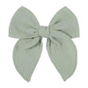 5.5 Inch Light Green Fable Hair Bow: Handmade Linen Cotton Hair Clip For Girls - 1 Pcs