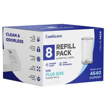 Comficove 8 Pack Dekor Plus Diaper Pail Refills, Compatible with Dekor Diaper Pail Refill Bags, Extra Thick Scented Diaper Bag R