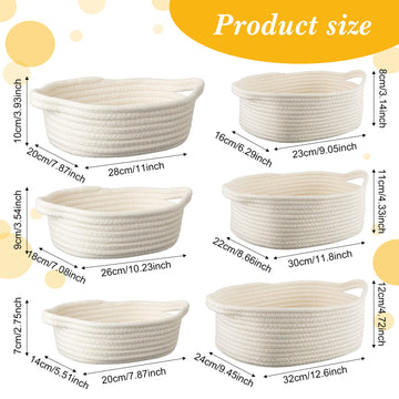 6 Sizes Woven Basket With Gift Bags And Gold Bows, Oval Soft Rope Baskets With Handles Gift Baskets Empty Cotton Baby Toy Storag
