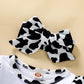 Grnshts Newborn Baby Girl Romper Infant Letter Print Bodysuit Cow Jumpsuit+Hat+Headband+Gloves Coming Home Clothes Outfit 3-6 Mo