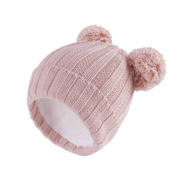 Langzhen Winter Warm Knitted Baby Hats For Girls Pom Pom Kid Toddler Boys Beanies Cap With Fleece Lining (Pink*,48-50Cm)