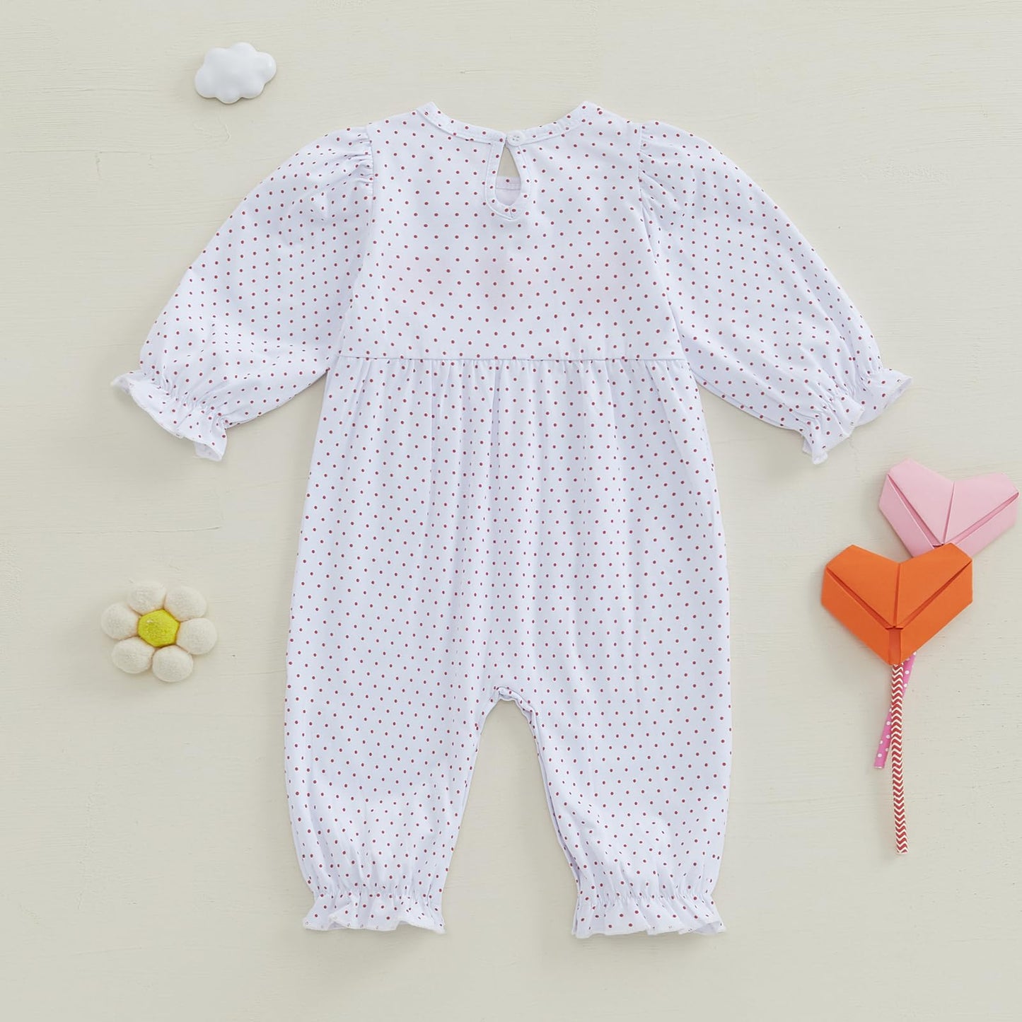 Doisbetthsay Baby Girl Romper Long Sleeve Jumpsuit Hearts Infant Newborn Clothes My First Valentines Baby Girl Outfit (Heart Red
