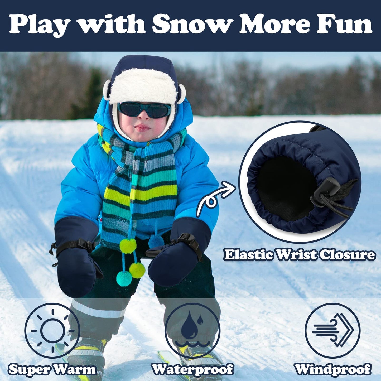 Sarfel Baby Winter Mittens Baby Mittens 12-18 Months Toddler Gloves 18-24 Months Toddler Mittens Waterproof Toddler Ski Gloves