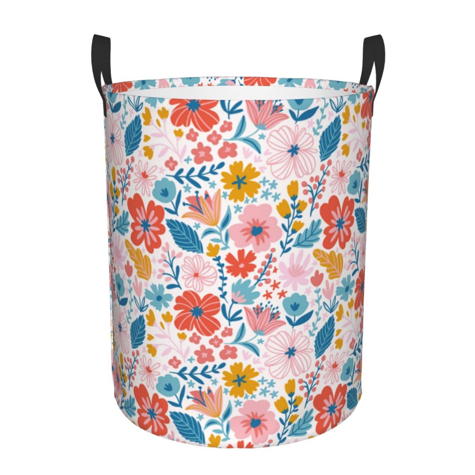 Pevtufa Floral Ditsy Foldable Laundry Basket Organizer,Fabric Clothes Toy Storage Basket Nursery Hamper Storage Bin For Househol