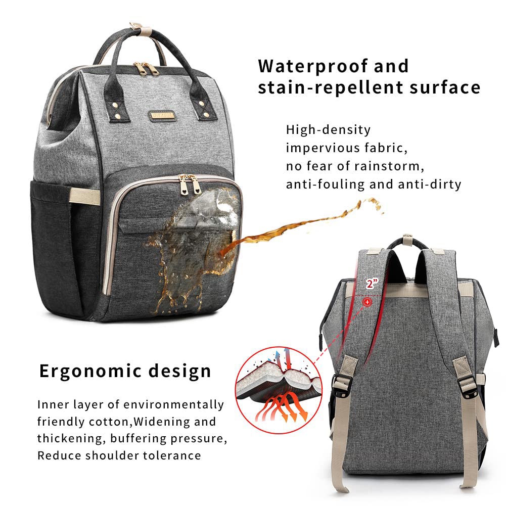 Diaper Bag Backpack For Women, Baby Bags For Girls,Diaper Bag With Changing Pad, And Insulated Pockets (Dark Grey +Light Grey)